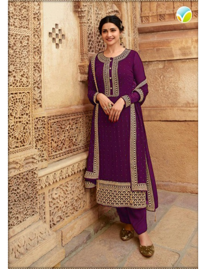 Maroon Pakistani Women's Embroidered Silk Georgette with Santoon Inner & Embroidered Silk Georgette Dupatta and Bottom- Salwar Suit Material