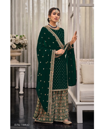 Traditional Wear Embroidery Work Palazzo Suit Georgette Pakistani Salwar Suit For Womens