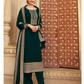 Green Pakistani Women's Embroidered Silk Georgette with Santoon Inner & Embroidered Silk Georgette Dupatta and Bottom- Salwar Suit Material