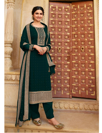 Maroon Pakistani Women's Embroidered Silk Georgette with Santoon Inner & Embroidered Silk Georgette Dupatta and Bottom- Salwar Suit Material