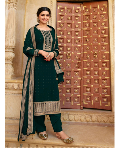 Black Pakistani Women's Embroidered Silk Georgette with Santoon Inner & Embroidered Silk Georgette Dupatta and Bottom- Salwar Suit Material