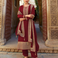 Wine Pakistani Women's Embroidered Silk Georgette with Santoon Inner & Embroidered Silk Georgette Dupatta and Bottom- Salwar Suit Material