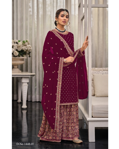 Traditional Wear Embroidery Work Palazzo Suit Georgette Pakistani Salwar Suit For Womens