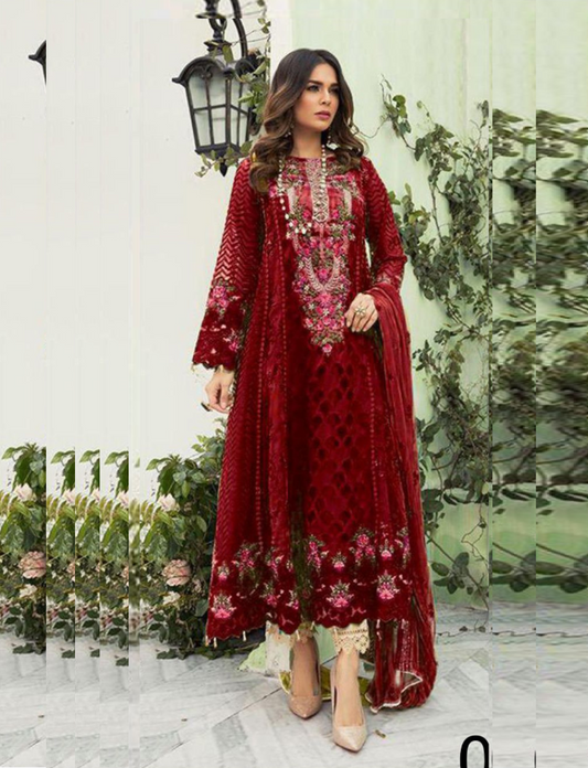 Maroon Womens Designer Party Wear Fox Georgette Pakistani Salwar Kameez With Duaptta