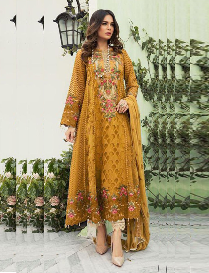 Wine Womens Designer Party Wear Fox Georgette Pakistani Salwar Kameez With Duaptta