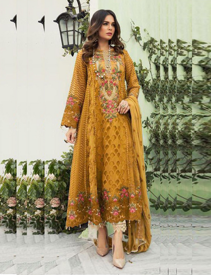 Yellow Womens Designer Party Wear Fox Georgette Pakistani Salwar Kameez With Duaptta