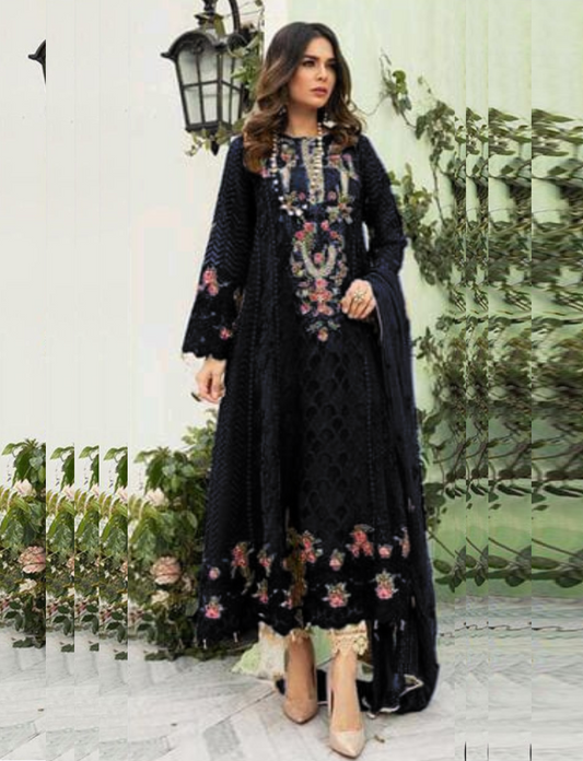 Black Womens Designer Party Wear Fox Georgette Pakistani Salwar Kameez With Duaptta