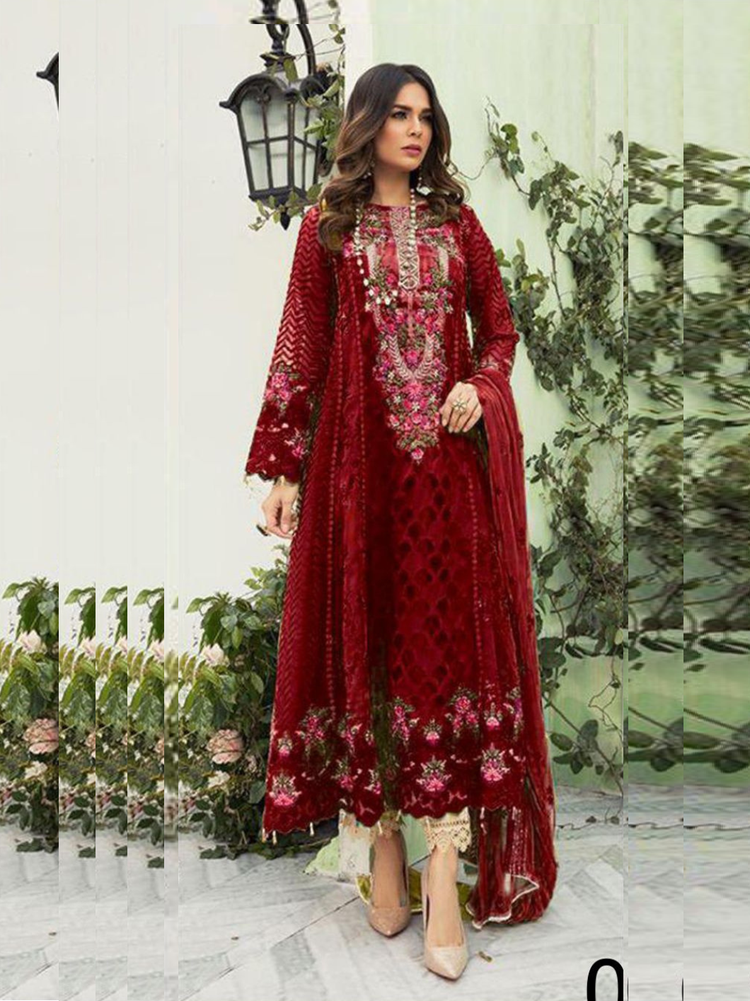 Wine Womens Designer Party Wear Fox Georgette Pakistani Salwar Kameez With Duaptta