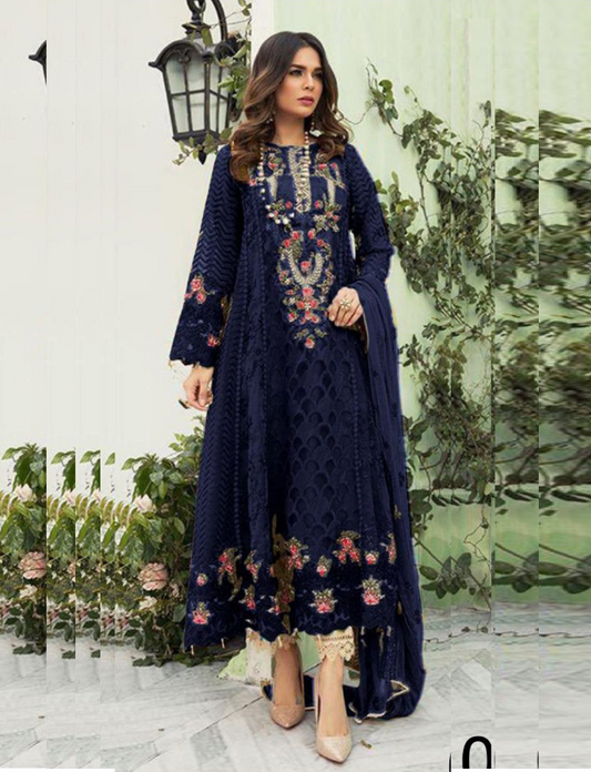 Blue Womens Designer Party Wear Fox Georgette Pakistani Salwar Kameez With Duaptta