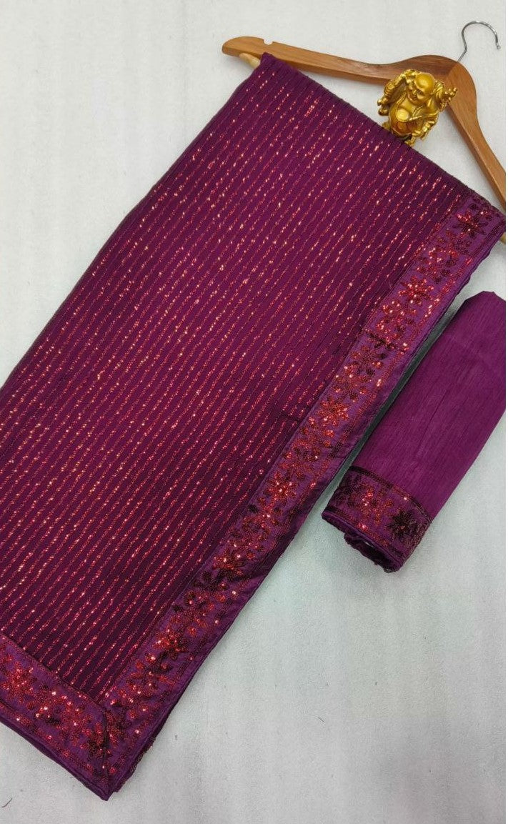 New Bollywood Blockbuster 3MM Sequins Georgette Saree with Silk Blouse | Premium Quality Embroidered Lace Border