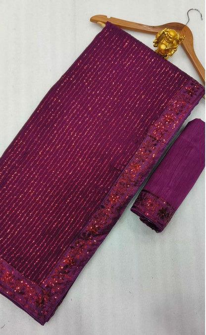 New Bollywood Blockbuster 3MM Sequins Georgette Saree with Silk Blouse | Premium Quality Embroidered Lace Border