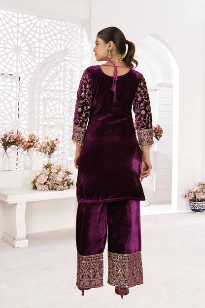 Designer Heavy Viscose Velvet Suit Set with Full Embroidery & Sequins Work, Fully Stitched Top, Pant & Dupatta Party & Wedding Wear for Women