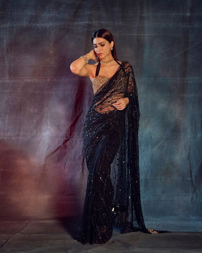 Black Indian Bollywood Saree for Women Ready to Wear Indian Wedding Party Wear Saree|Sequins work saree with stitched blouse|Wedding