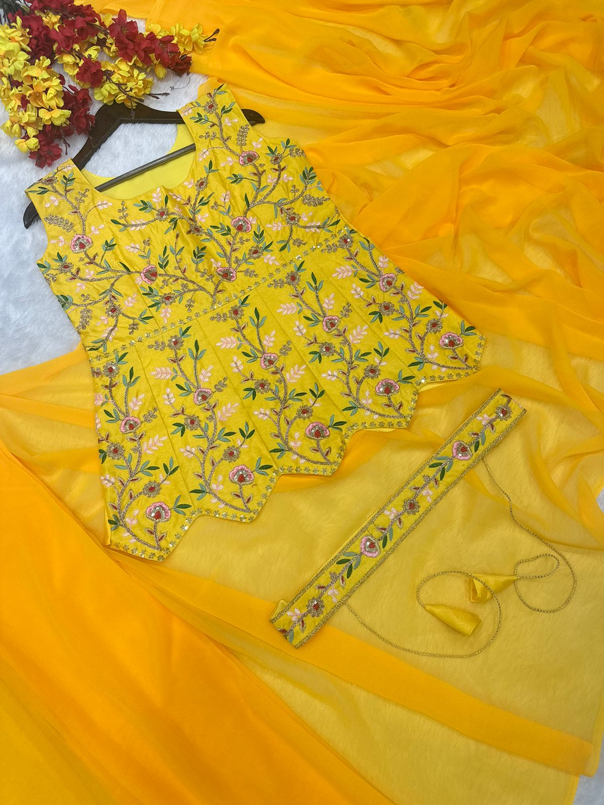 New Super Trending Embroidery cording work ready to wear saree with full koti