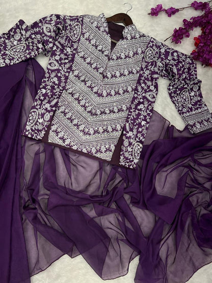 New Super Trending Embroidery cording work ready to wear saree with full koti