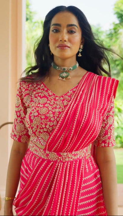 PEACH NEW DESIGNER PARTY WEAR READY TO WEAR SAREE WITH STICH BLOUSE WITH EMBROIDERY WORK