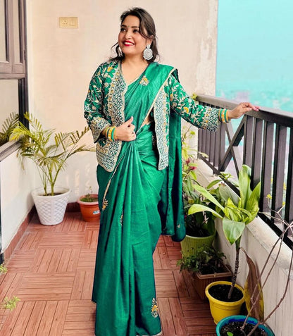New Super Trending Embroidery cording work ready to wear saree with full koti