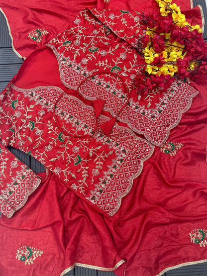 New Super Trending Embroidery cording work ready to wear saree with full koti