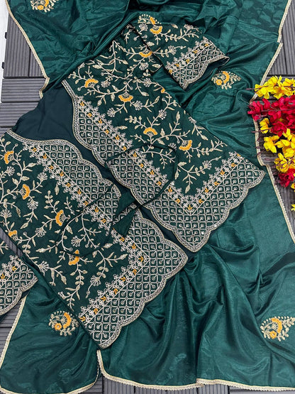 New Super Trending Embroidery cording work ready to wear saree with full koti