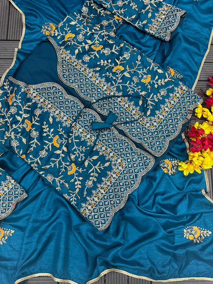 New Super Trending Embroidery cording work ready to wear saree with full koti