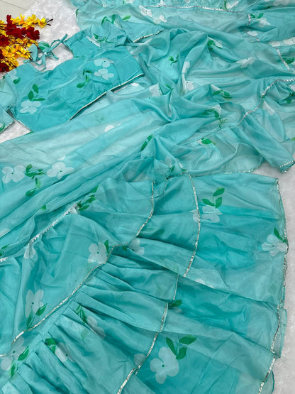 NEW DESIGNER PARTY WEAR LAHENGA SAREE WITH STICH CHOLI WITH EMBROIDERY WORK