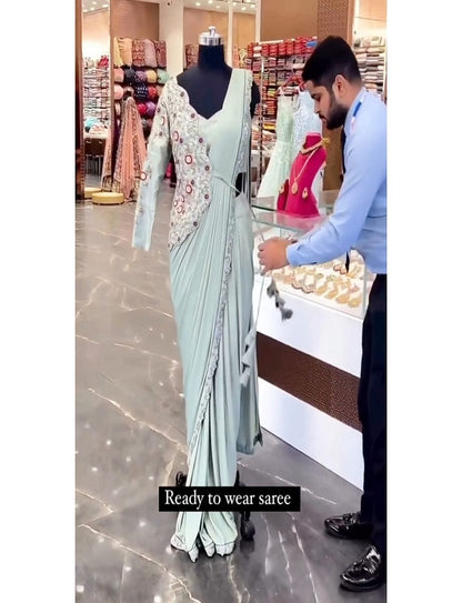 New Super Trending Embroidery cording work ready to wear saree with haf koti
