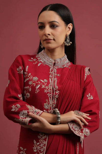 New Super Trending Embroidery cording work ready to wear saree with full koti