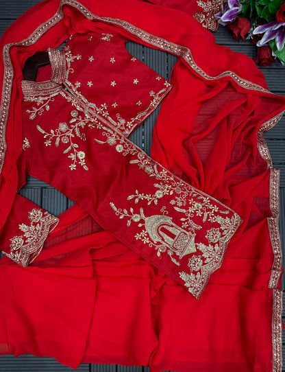 New Super Trending Embroidery cording work ready to wear saree with full koti