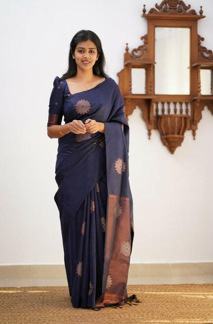 Floral Woven Kanjeevaram Saree with Contrast Border With Beautiful Zahlar