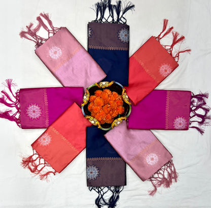 Floral Woven Kanjeevaram Saree with Contrast Border With Beautiful Zahlar