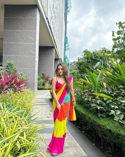 Designer Bollywood Rainbow Heavy  Georgette Sarees with  Silk blouse piece