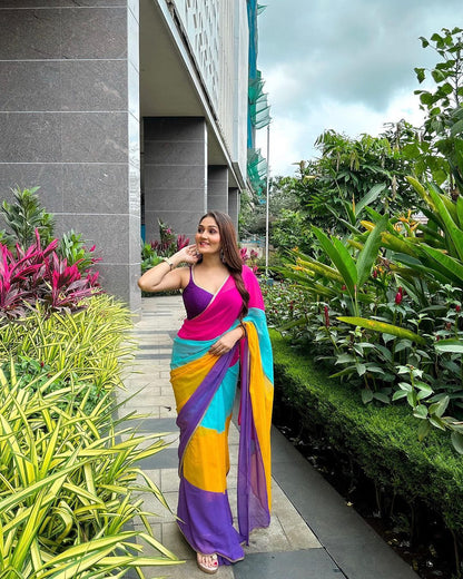 Designer Bollywood Rainbow Heavy  Georgette Sarees with  Silk blouse piece