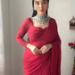 BEAUTIFUL RED  FAUX GEORGETTE READY TO WEAR SAREE WITH READYMADE RUNNING BLOUSE PARTY WEAR SAREE