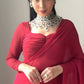 BEAUTIFUL RED  FAUX GEORGETTE READY TO WEAR SAREE WITH READYMADE RUNNING BLOUSE PARTY WEAR SAREE