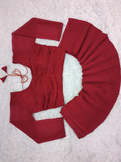 BEAUTIFUL RED  FAUX GEORGETTE READY TO WEAR SAREE WITH READYMADE RUNNING BLOUSE PARTY WEAR SAREE