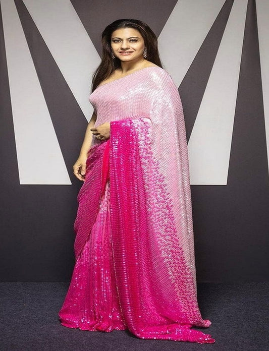 Pink Color Heavy Georgette Dual Sequence Embroidery Work Designer Saree