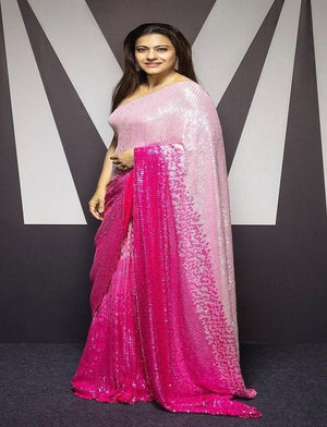 Pink Color Heavy Georgette Dual Sequence Embroidery Work Designer Saree