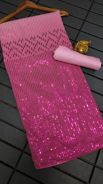 Pink Color Heavy Georgette Dual Sequence Embroidery Work Designer Saree