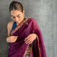 Wine Party Wear Designer Kasturi Silk Saree with heavy banglory silk blouse
