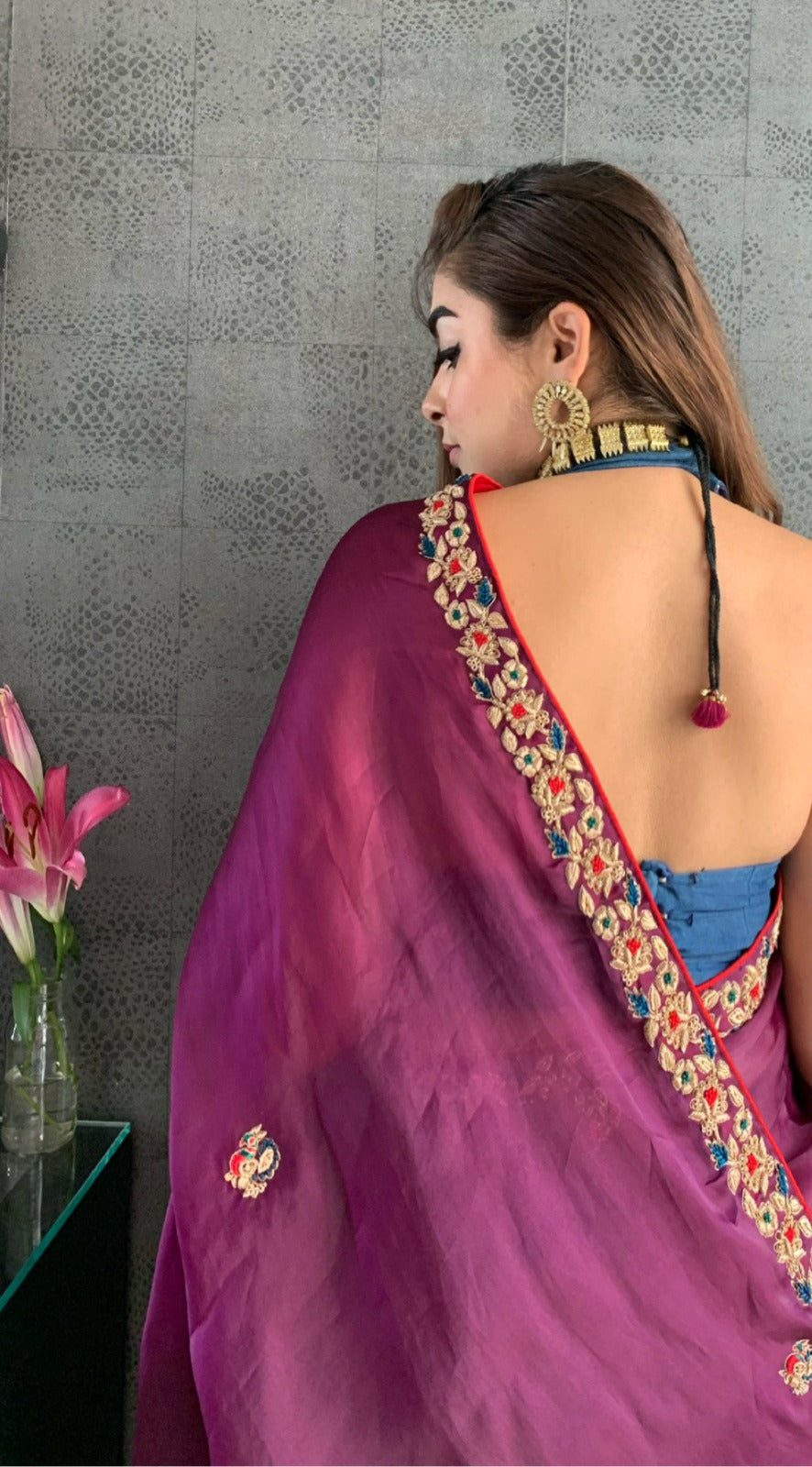 Wine Party Wear Designer Kasturi Silk Saree with heavy banglory silk blouse