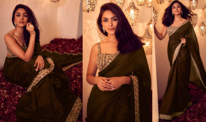 Mrunal Thakur Bollywood Style Red Colour Vichitra Silk With Fancy Border Saree Collection Images