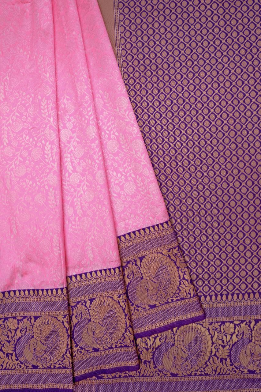 Women's Pink Banarasi Soft Lichi Silk Saree For Beautiful Rich Pallu & Jacquard Lace Border Work Saree With 2 Blouse Pieces