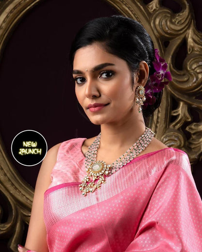 Women Pink Woven Jacquard and Cotton Silk Saree with Unstiched Blouse