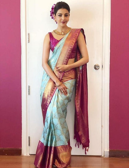 Sky Purple Soft Lichi Silk Saree With Haevy Weaving Rich Pallu Exclusive Extra Ordinery party wear Stunning Look Saree
