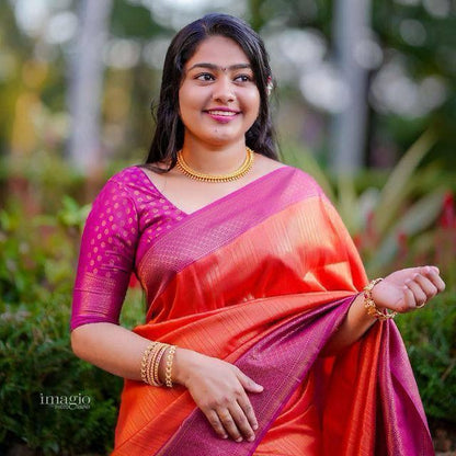 Women's Heavy Banarasi Silk Woven Pattern Modern Jacquard Work Most Trendy and Famous Saree with fully Jacquard Trendy Work Blouse Peice.