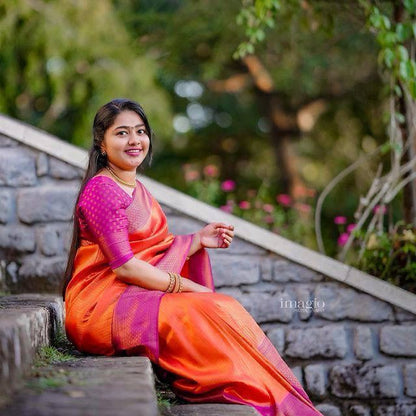 Women's Heavy Banarasi Silk Woven Pattern Modern Jacquard Work Most Trendy and Famous Saree with fully Jacquard Trendy Work Blouse Peice.