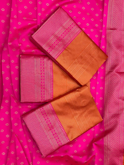 Women's Heavy Banarasi Silk Woven Pattern Modern Jacquard Work Most Trendy and Famous Saree with fully Jacquard Trendy Work Blouse Peice.