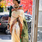 White Green Floral Woven Soft Lichi Silk Saree with Unstitched Blouse Piece