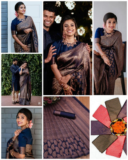 Women's wedding saree collections Banarasi Soft Silk Saree With Unstitched Blouse