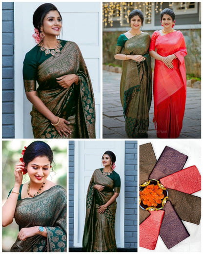 Women's wedding saree collections Banarasi Soft Silk Saree With Unstitched Blouse